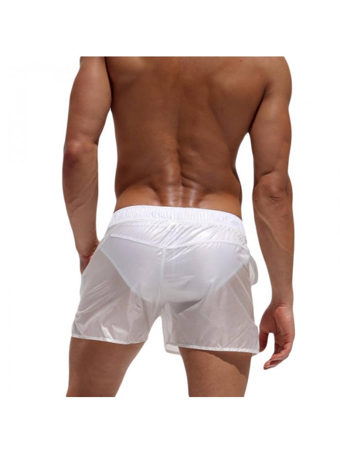 Mens Fashion Sexy Translucent Solid Color Sport Polyester Beach Board Shorts