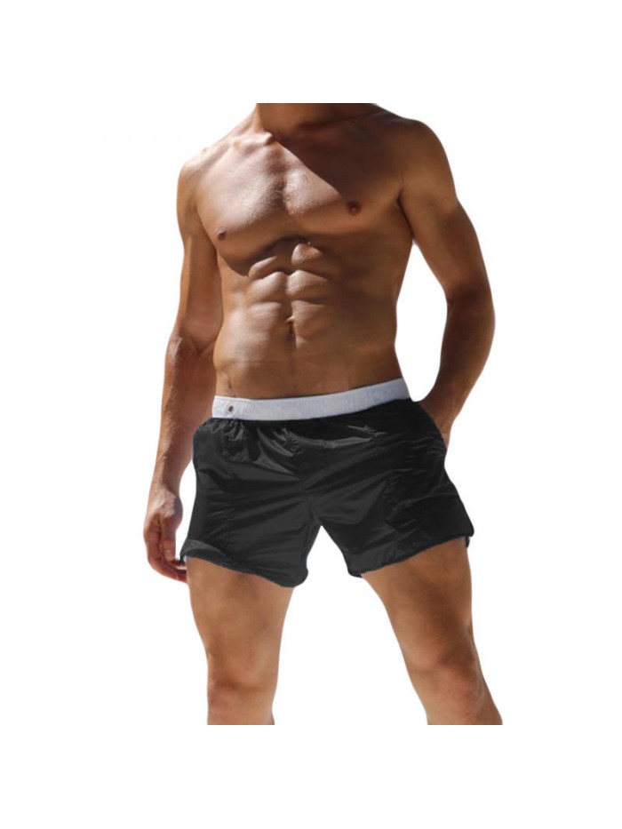 Mens Fashion Sexy Translucent Solid Color Sport Polyester Beach Board Shorts