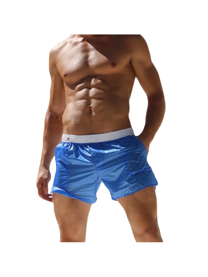 Mens Fashion Sexy Translucent Solid Color Sport Polyester Beach Board Shorts