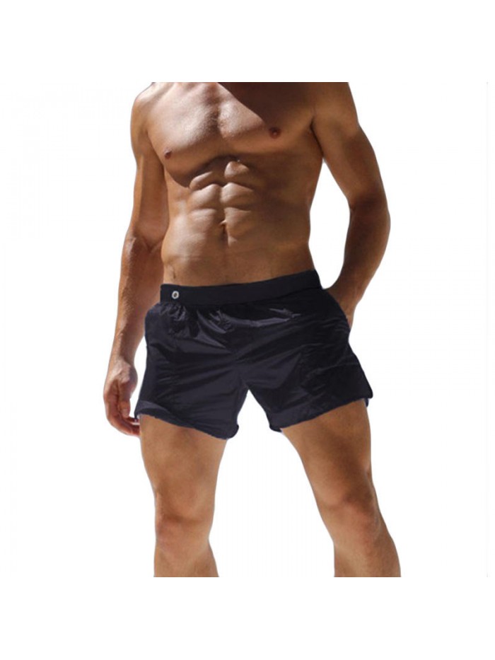 Mens Fashion Sexy Translucent Solid Color Sport Polyester Beach Board Shorts