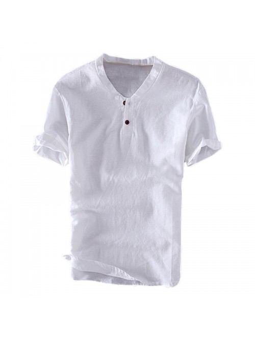 Cotton v-neck with retro buttons and short sleeves