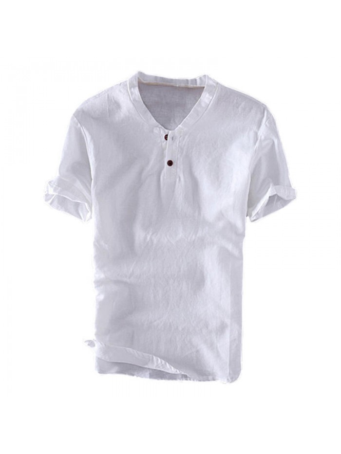 Cotton v-neck with retro buttons and short sleeves