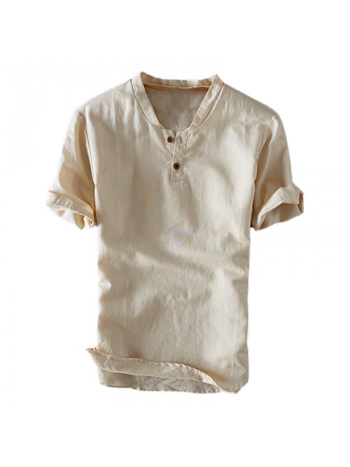 Cotton v-neck with retro buttons and short sleeves