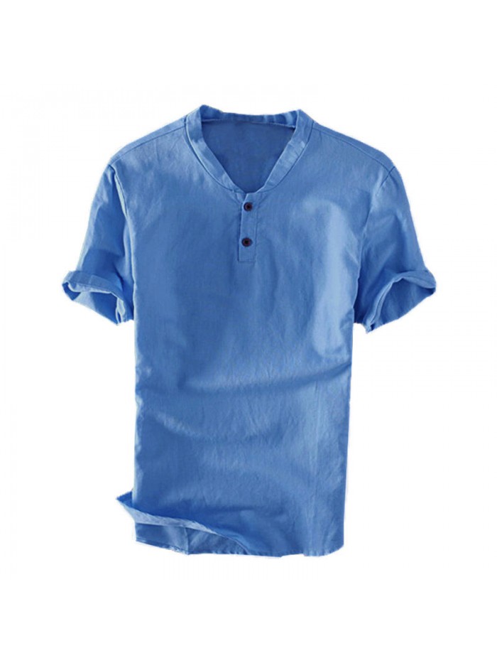 Cotton v-neck with retro buttons and short sleeves