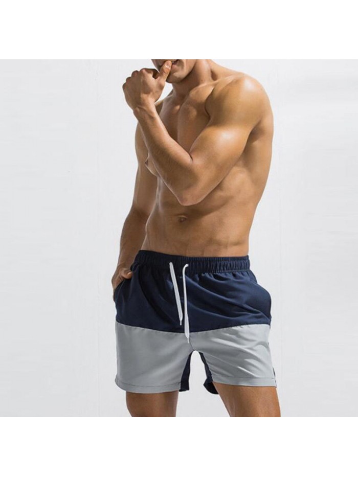 Mens Contrast Color Splice Summer Casual Sport Fitness Gym Board Shorts