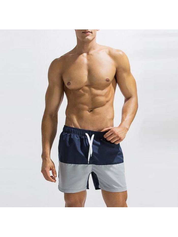 Mens Contrast Color Splice Summer Casual Sport Fitness Gym Board Shorts