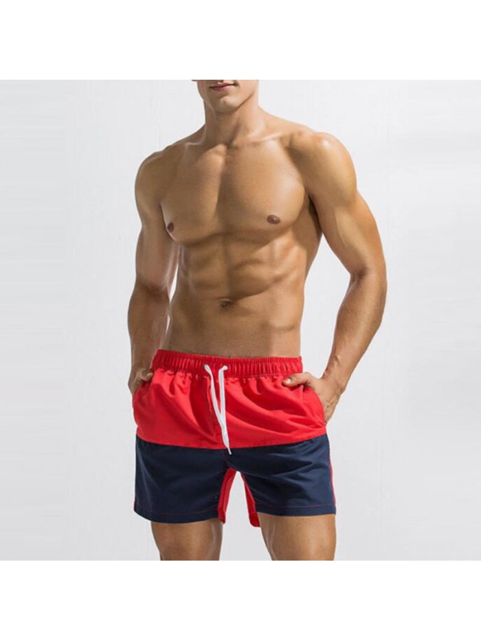 Mens Contrast Color Splice Summer Casual Sport Fitness Gym Board Shorts