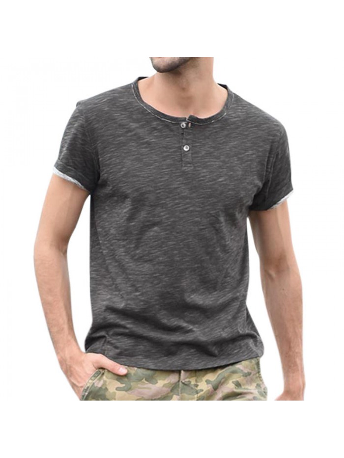 Button decorated o collar casual T-shirt