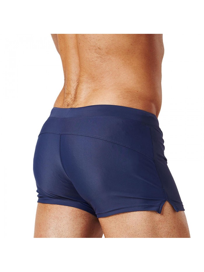 Zipper Pocket Drawstring Pure Color Quick Dry Boxers Swim Trunks Swimwear for Men