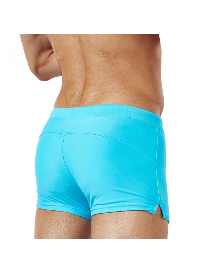 Zipper Pocket Drawstring Pure Color Quick Dry Boxers Swim Trunks Swimwear for Men