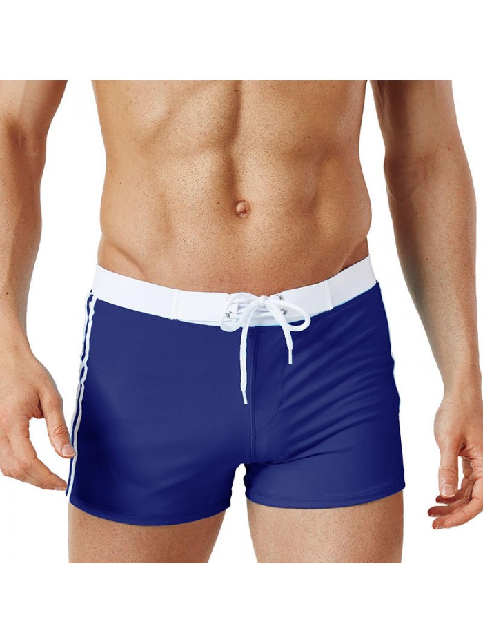 Drawstring Pure Color Quick Dry Elastic Boxers Swim Trunks Swimwear for Men