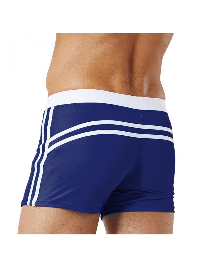 Drawstring Pure Color Quick Dry Elastic Boxers Swim Trunks Swimwear for Men