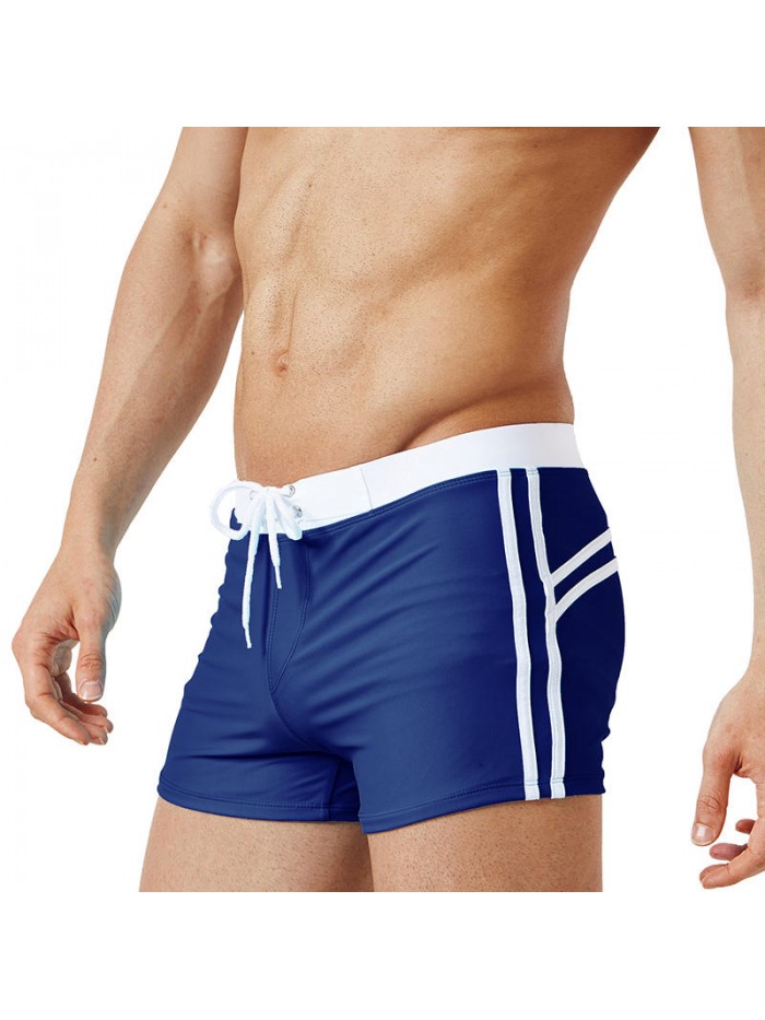 Drawstring Pure Color Quick Dry Elastic Boxers Swim Trunks Swimwear for Men