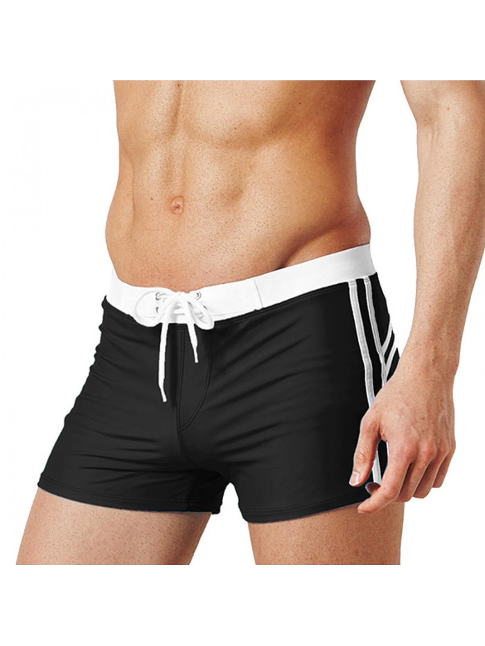 Drawstring Pure Color Quick Dry Elastic Boxers Swim Trunks Swimwear for Men