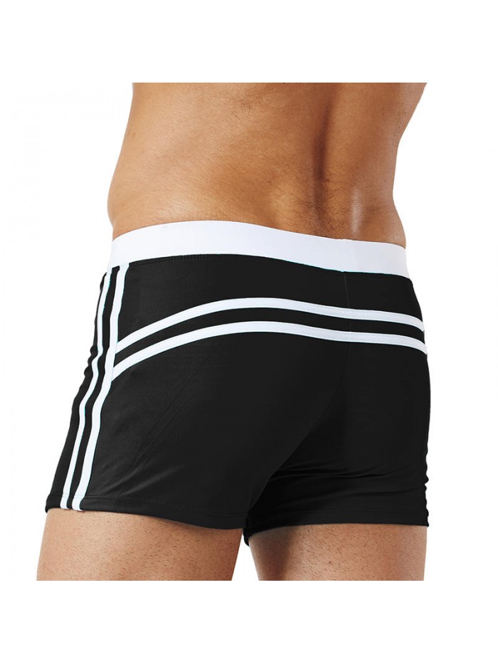 Drawstring Pure Color Quick Dry Elastic Boxers Swim Trunks Swimwear for Men