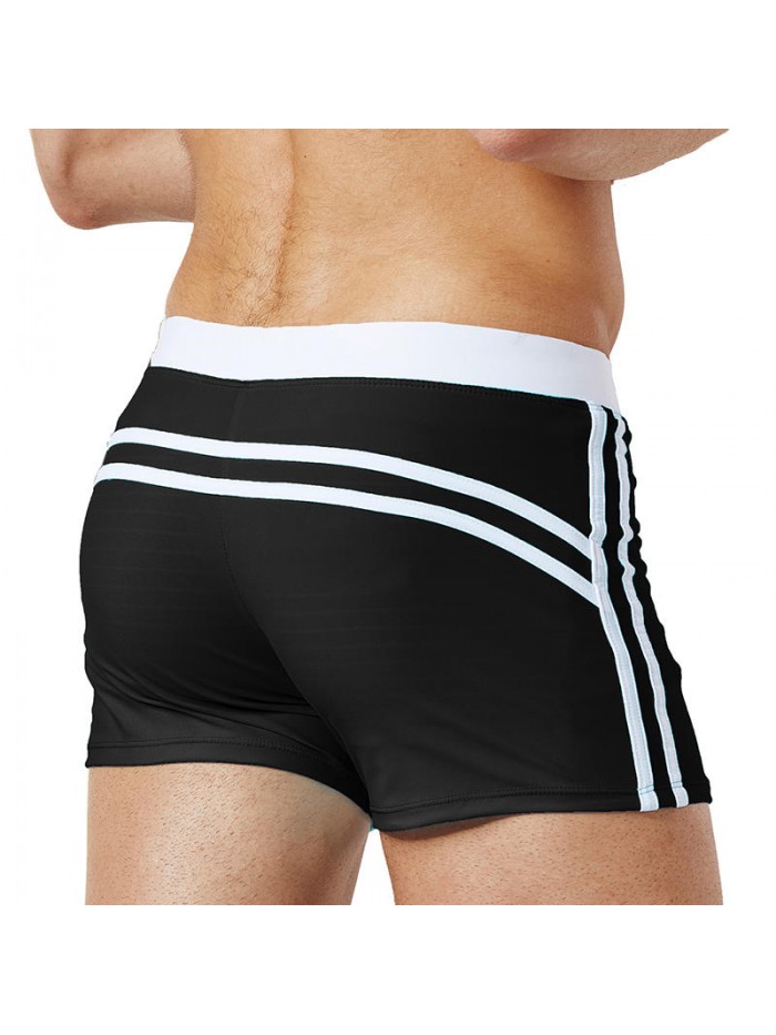 Drawstring Pure Color Quick Dry Elastic Boxers Swim Trunks Swimwear for Men