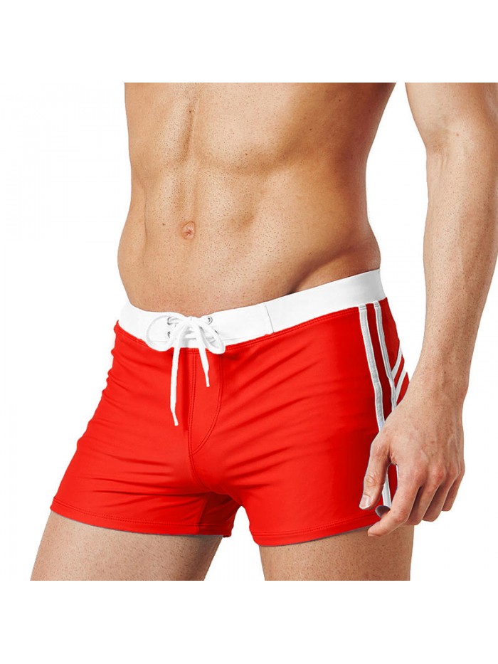 Drawstring Pure Color Quick Dry Elastic Boxers Swim Trunks Swimwear for Men