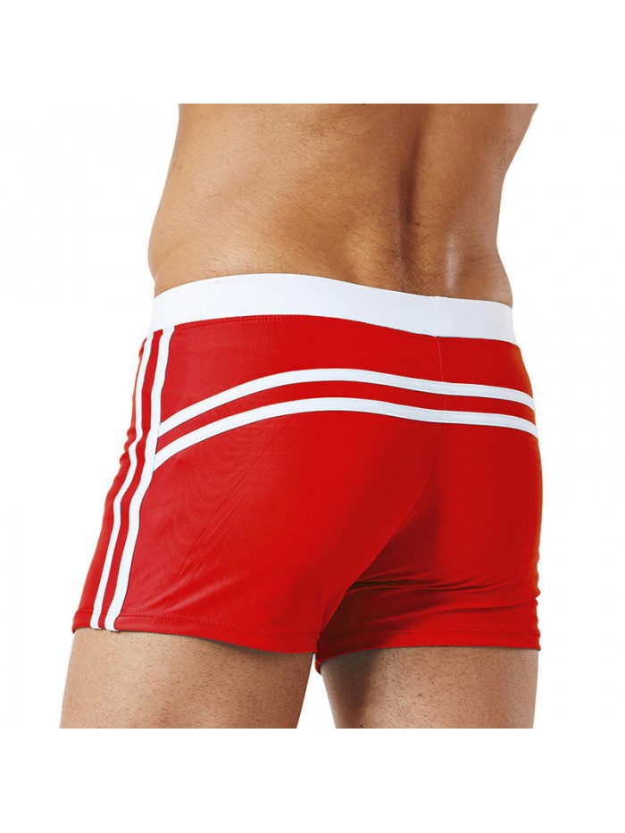 Drawstring Pure Color Quick Dry Elastic Boxers Swim Trunks Swimwear for Men