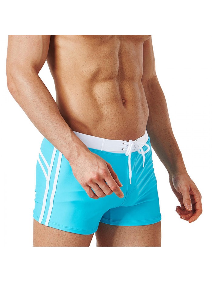 Drawstring Pure Color Quick Dry Elastic Boxers Swim Trunks Swimwear for Men