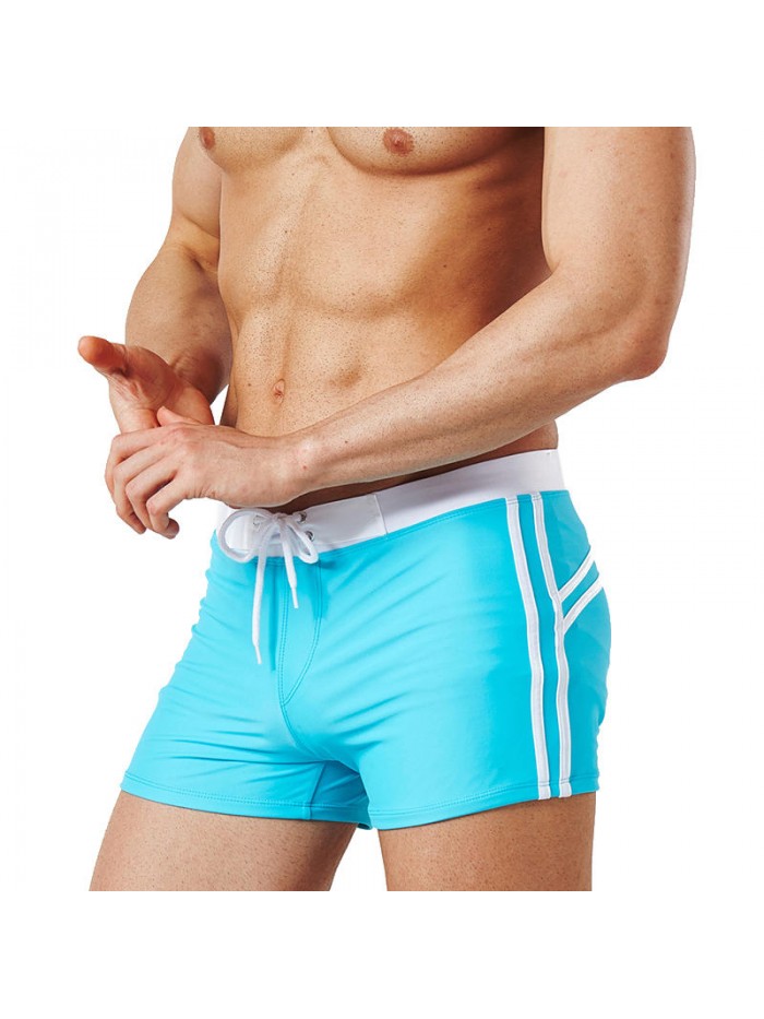 Drawstring Pure Color Quick Dry Elastic Boxers Swim Trunks Swimwear for Men