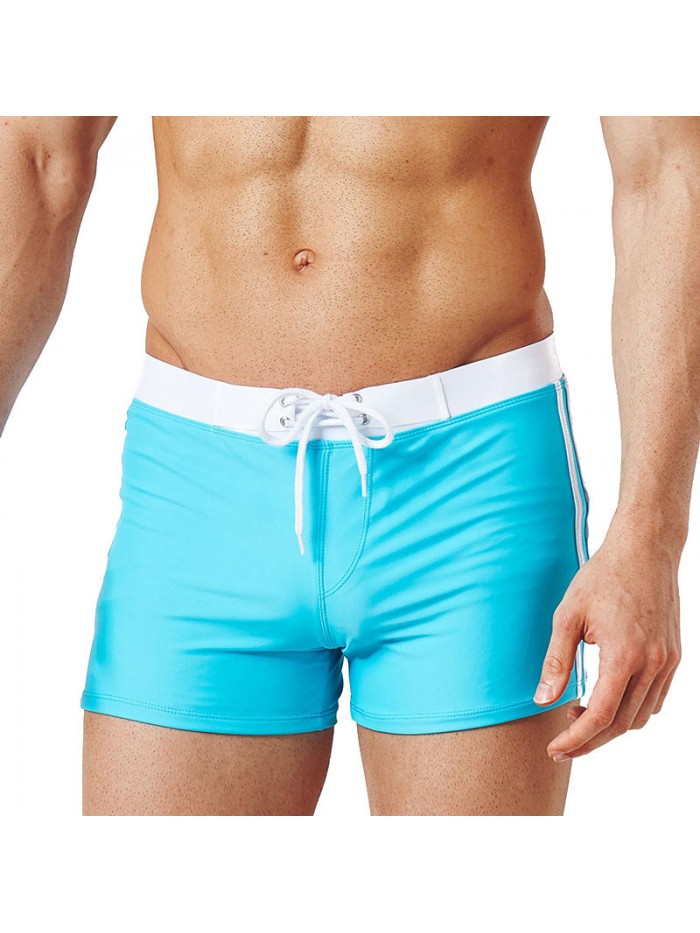 Drawstring Pure Color Quick Dry Elastic Boxers Swim Trunks Swimwear for Men