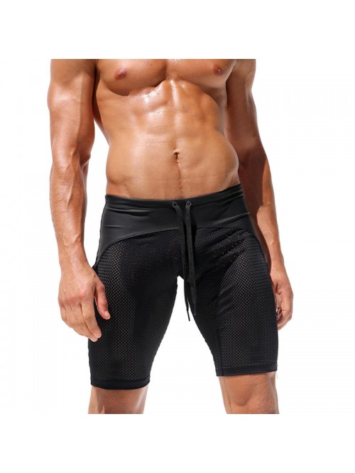 Mens Sexy Mesh Contrast Color Splice Gym Sports Qu...