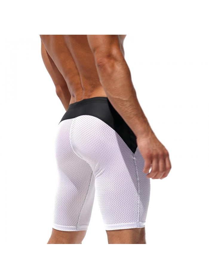 Mens Sexy Mesh Contrast Color Splice Gym Sports Quick Drying Knee Length Board Shorts