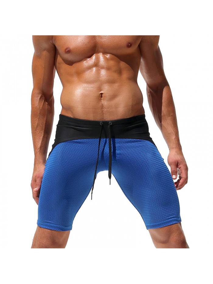 Mens Sexy Mesh Contrast Color Splice Gym Sports Quick Drying Knee Length Board Shorts