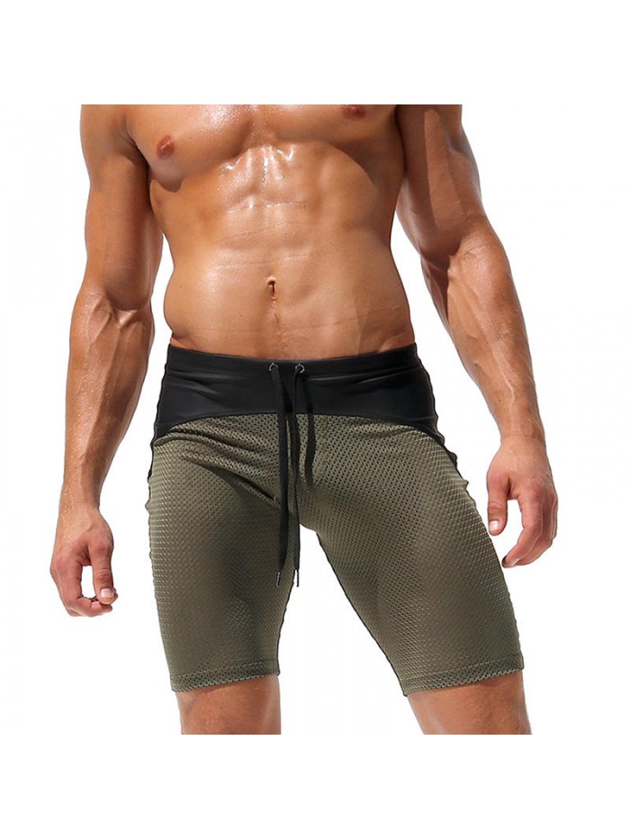 Mens Sexy Mesh Contrast Color Splice Gym Sports Quick Drying Knee Length Board Shorts