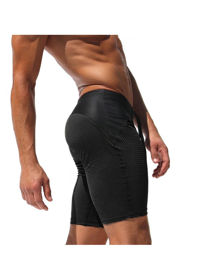 Mens Sexy Mesh Contrast Color Splice Gym Sports Quick Drying Knee Length Board Shorts