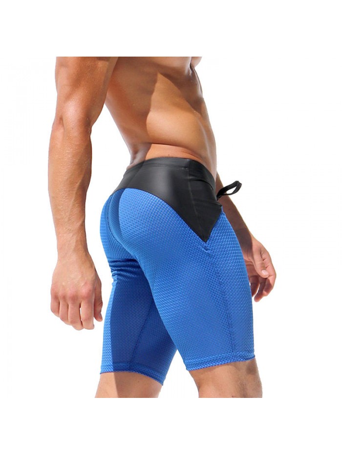 Mens Sexy Mesh Contrast Color Splice Gym Sports Quick Drying Knee Length Board Shorts