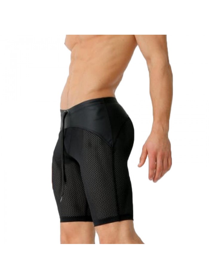 Mens Sexy Mesh Contrast Color Splice Gym Sports Quick Drying Knee Length Board Shorts