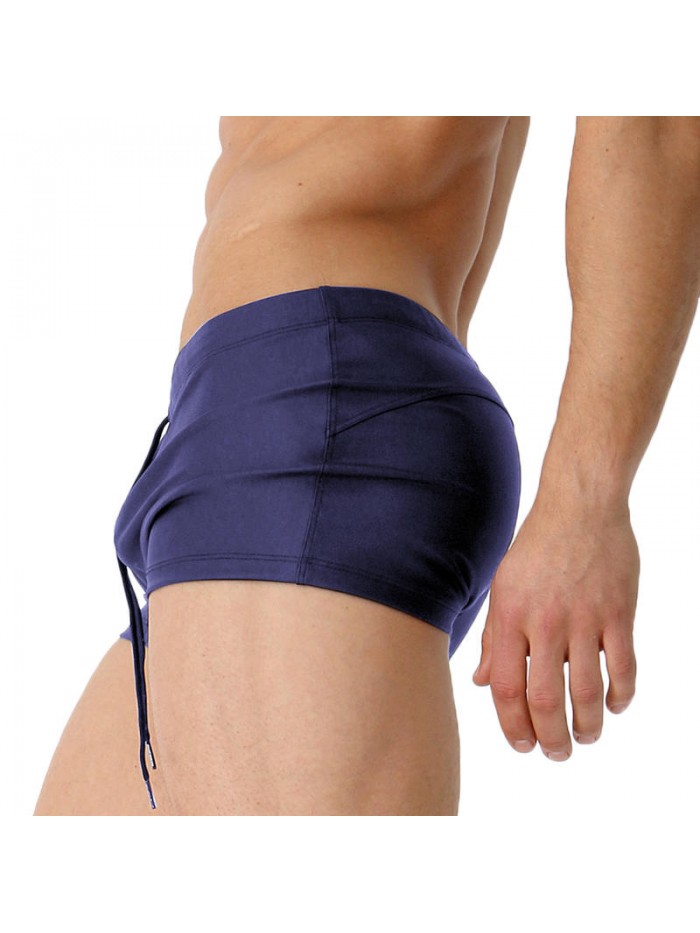 Drawstring Low Waist Beach Hot Springs Boxers Swim Trunks Swimwear for Men