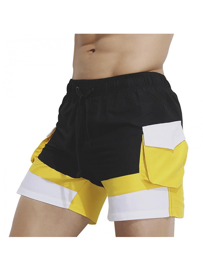 SUPPERBODY Color Splicing Side Pocket Comfy Breathable Leisure Beach Board Shorts for Men