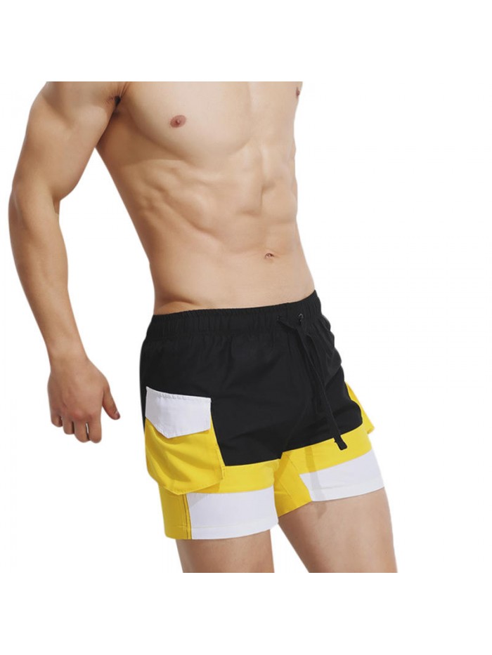 SUPPERBODY Color Splicing Side Pocket Comfy Breathable Leisure Beach Board Shorts for Men