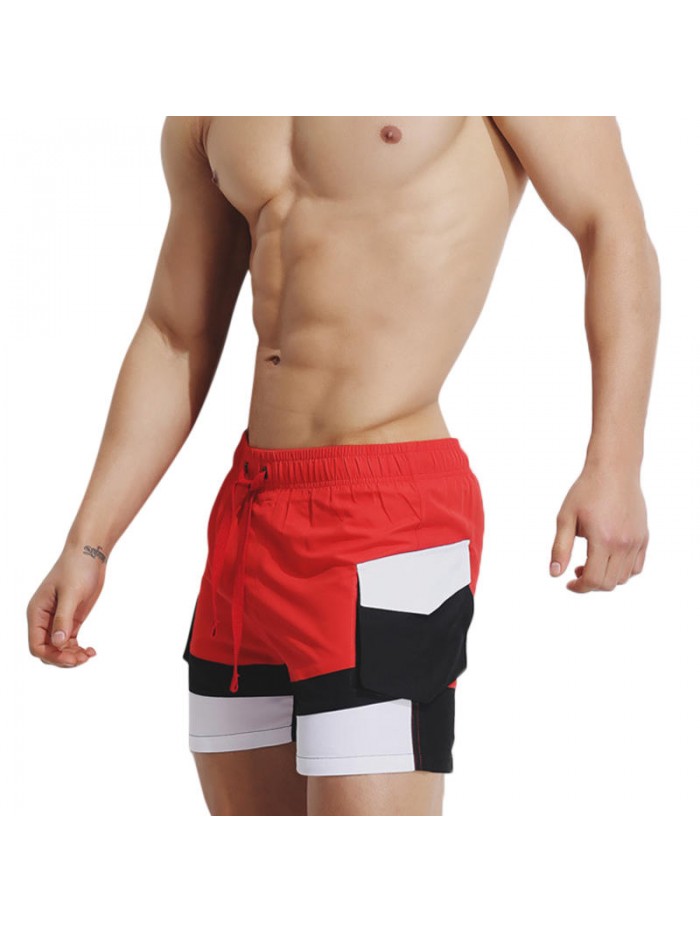 SUPPERBODY Color Splicing Side Pocket Comfy Breathable Leisure Beach Board Shorts for Men