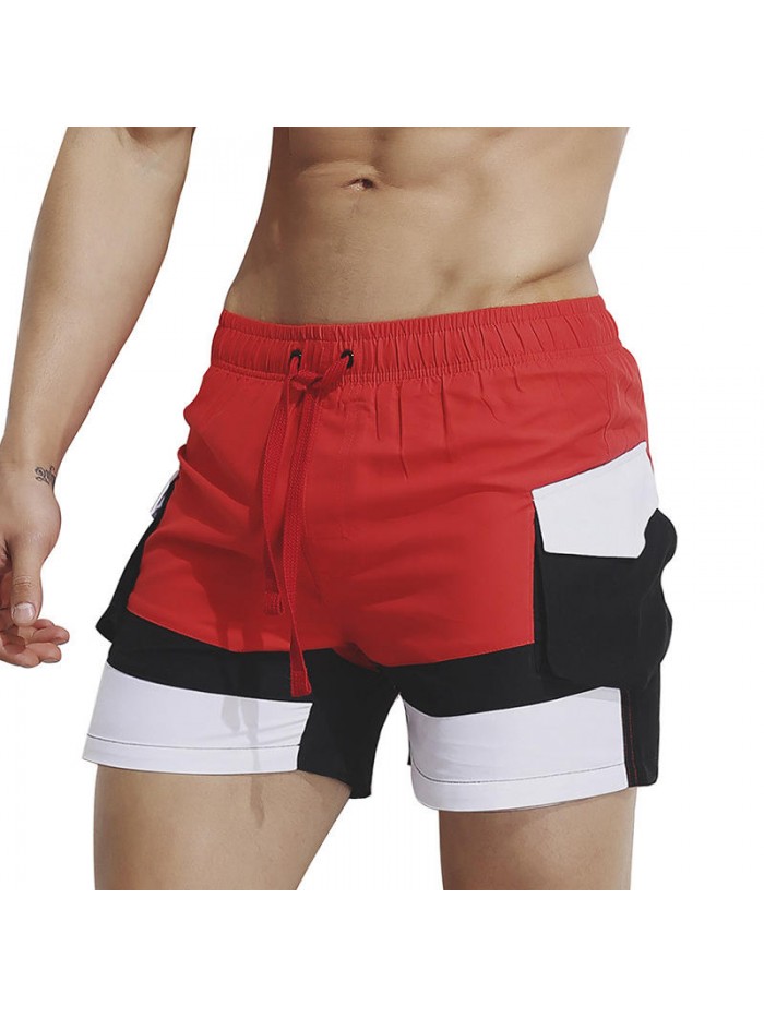 SUPPERBODY Color Splicing Side Pocket Comfy Breathable Leisure Beach Board Shorts for Men