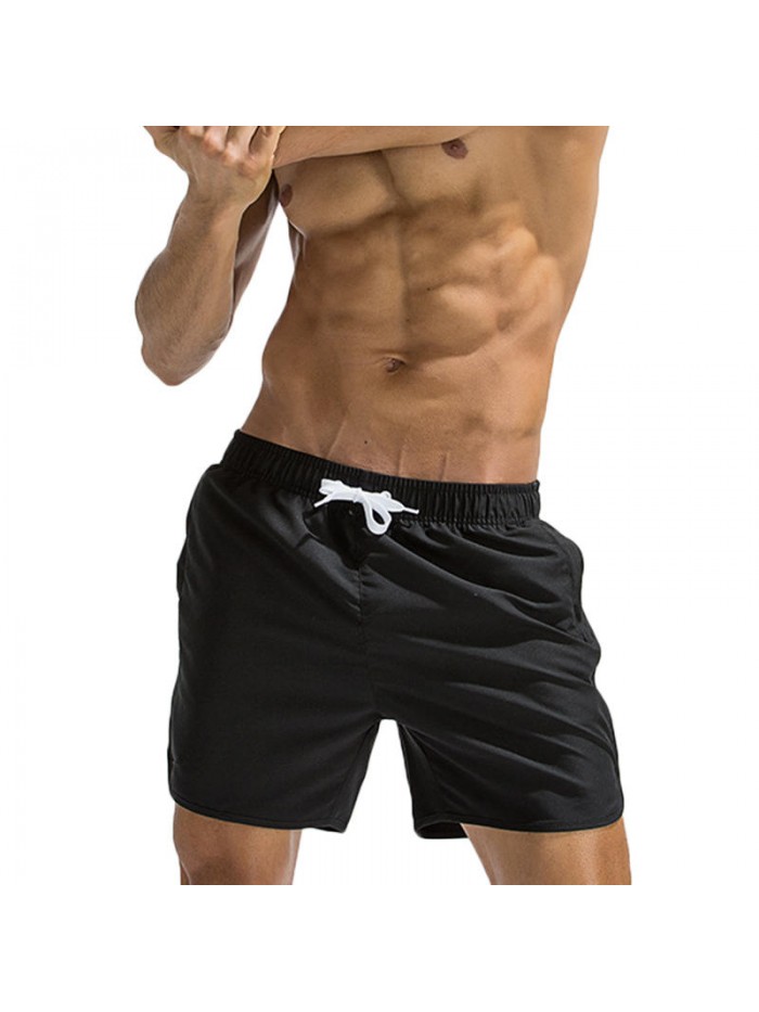 Summer Pure Color Quick Drying Breathable Zipper Pocket Sport Casual Beach Board Shorts for Men