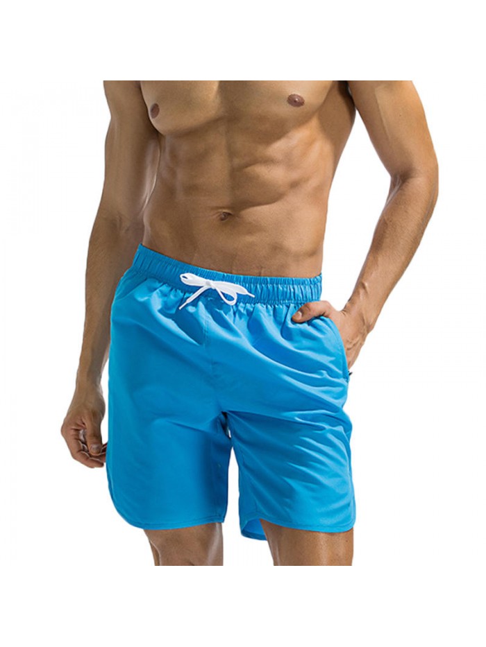 Summer Pure Color Quick Drying Breathable Zipper Pocket Sport Casual Beach Board Shorts for Men