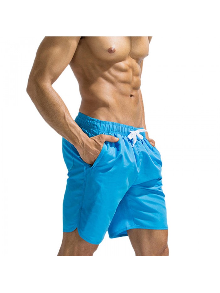 Summer Pure Color Quick Drying Breathable Zipper Pocket Sport Casual Beach Board Shorts for Men