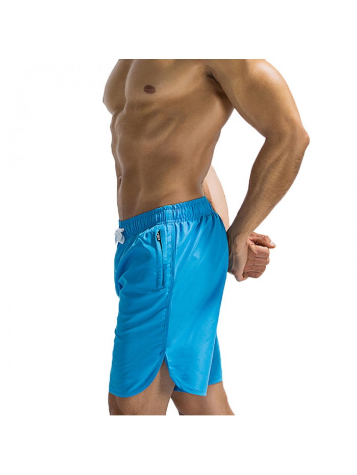 Summer Pure Color Quick Drying Breathable Zipper Pocket Sport Casual Beach Board Shorts for Men