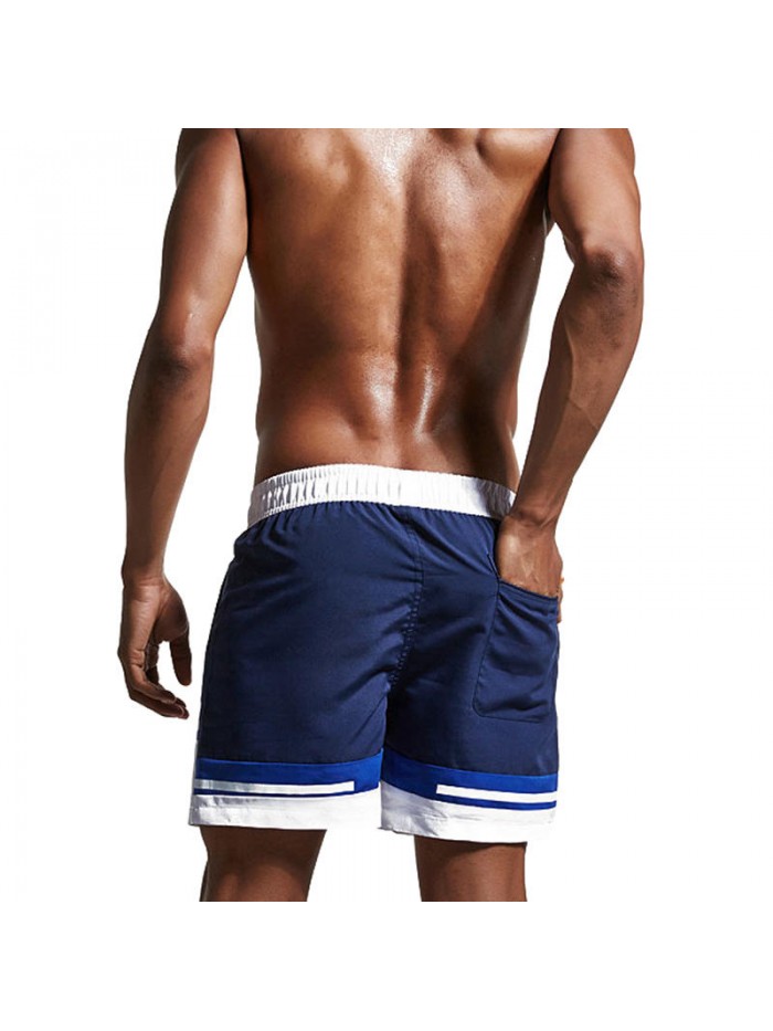 Mens Contrast Color Splice Drawstring Sports Casual Board Beach Shorts