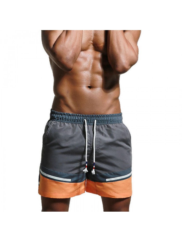 Mens Contrast Color Splice Drawstring Sports Casual Board Beach Shorts