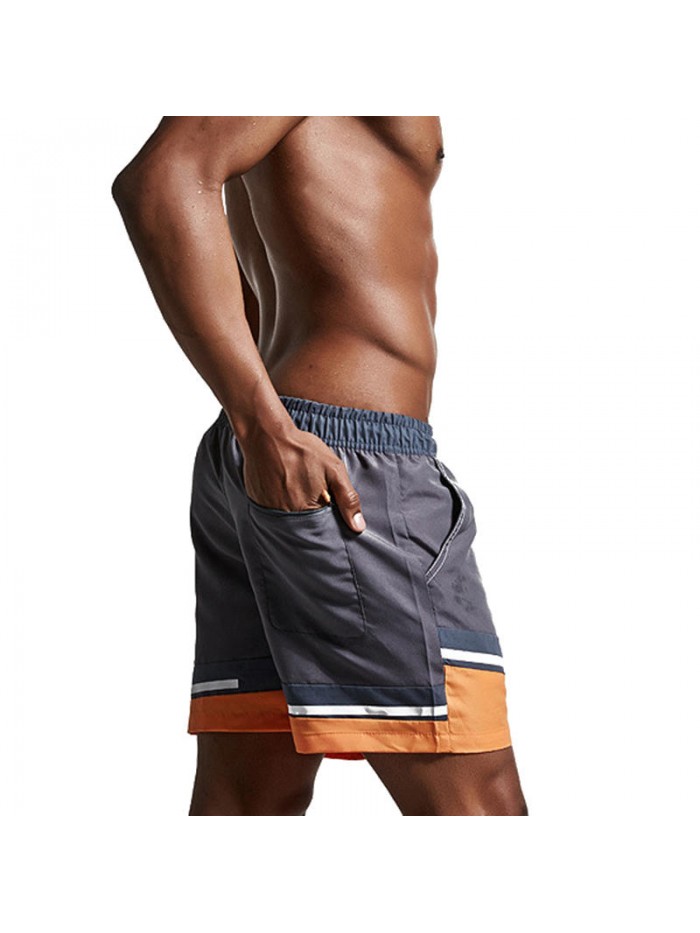 Mens Contrast Color Splice Drawstring Sports Casual Board Beach Shorts