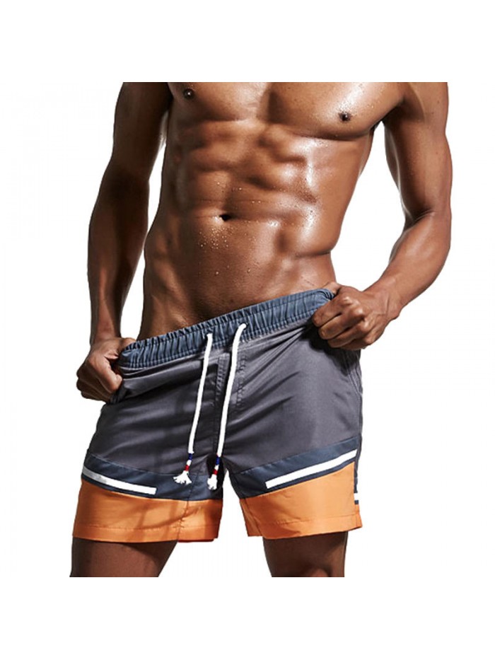 Mens Contrast Color Splice Drawstring Sports Casual Board Beach Shorts