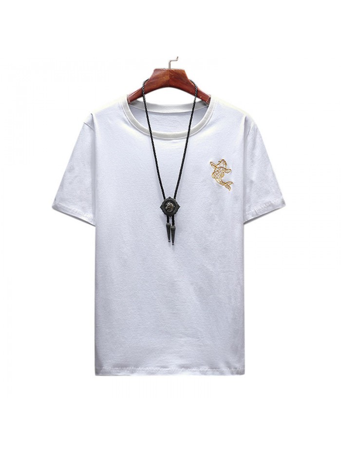 Summer carp embroidered printed short-sleeved T-shirt