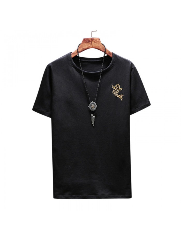 Summer carp embroidered printed short-sleeved T-shirt