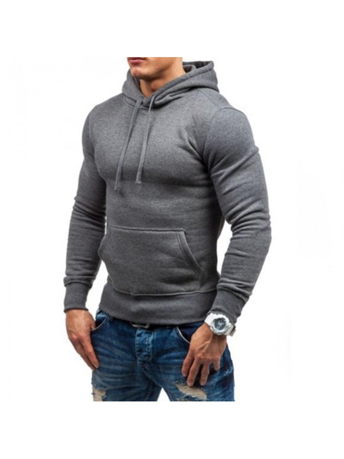 Mens Fall Casual Pure Color Hoodies Cotton Sports Slim Fit Long Sleeve Sweatshirt