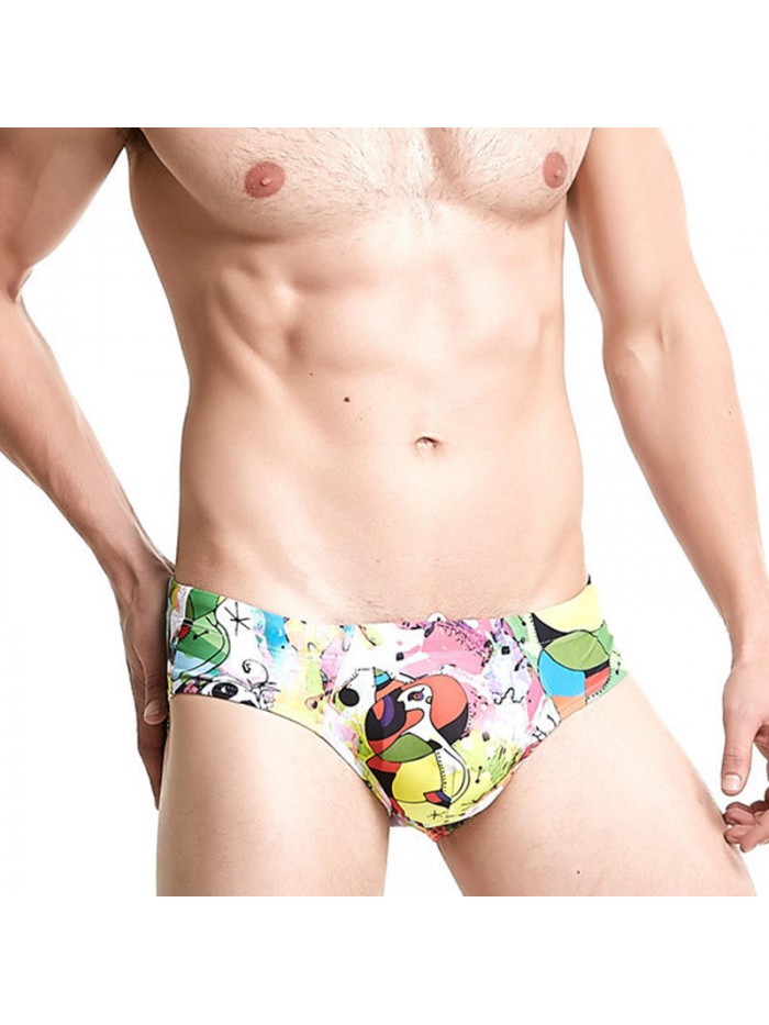 Printing Trunks Drawstring Sexy Low Waist Bikini Swim Briefs Swimwear with 3D Protected Cup