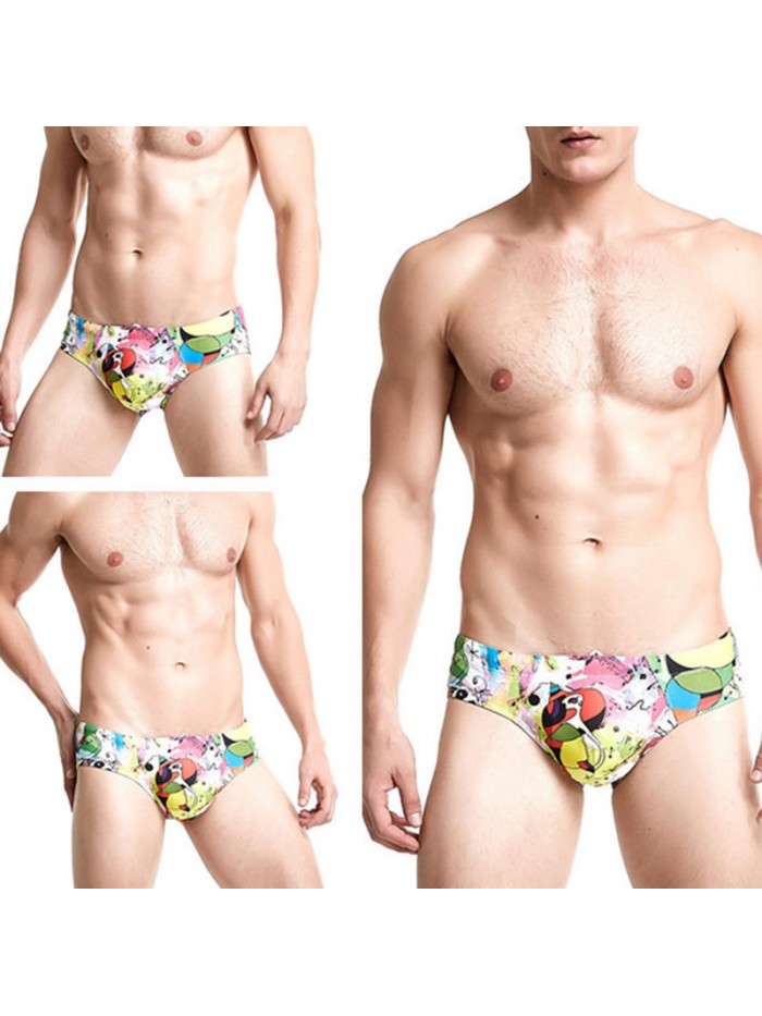 Printing Trunks Drawstring Sexy Low Waist Bikini Swim Briefs Swimwear with 3D Protected Cup